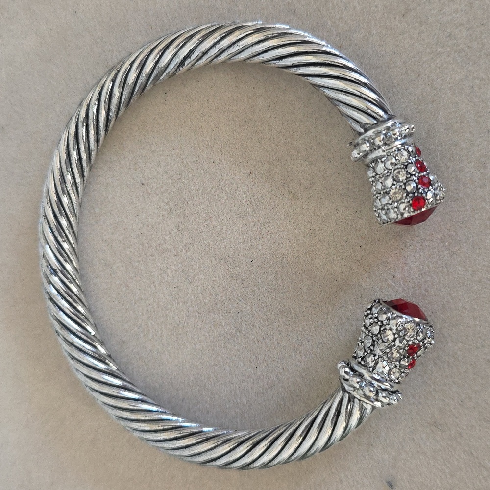 Statement Silver Steel Cable Bracelet Split Openi… - image 6